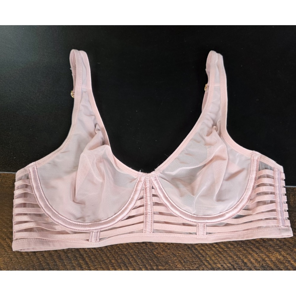 Victoria's Secret Bra Unlined Plunge Blush Beige Pink Solid Sheer Underwire 32 C